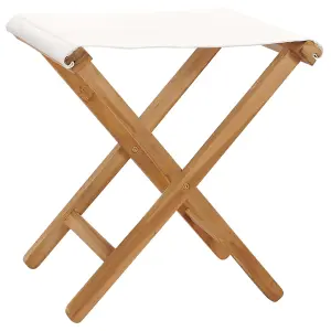 Berkfield Folding Chairs 2 pcs Solid Teak Wood and Fabric Cream White