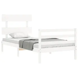 Berkfield Bed Frame with Headboard White Single Solid Wood