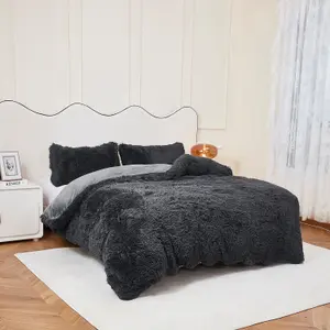 Black Faux Fur Duvet Cover Set