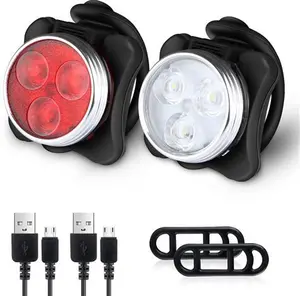 Defurhome Bike Light Set, Super Bright USB Rechargeable Bicycle Lights, 4 Brightness Modes Options Cycling Front Light & Rear Light, Waterproof