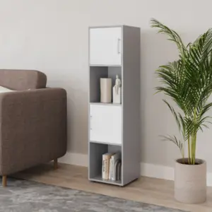 URBNLIVING 119cm Height Grey 4 Cube Tall Shelving Unit With Metal Handle White Doors