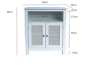 Vera Faux Rattan 2-Door Storage Cabinet,White