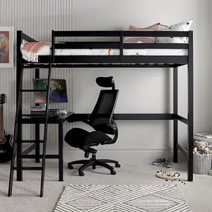 Fusion Black Gaming Wooden Single High Sleeper Bed Frame