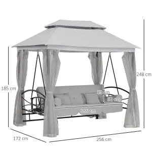 Outsunny 3 Seater Swing Chair Hammock Gazebo Patio Bench Outdoor Light Grey