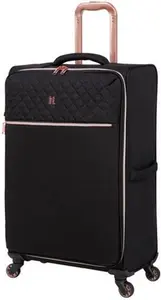 IT Luggage Black & Rose Gold Divinity Soft Shell Suitcase, Floral, Size: Medium Case