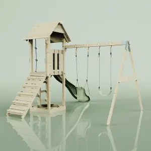 PolarPlay Tower Kids Wooden Climbing Frame with Swing and Slide - Swing Olavo Sage