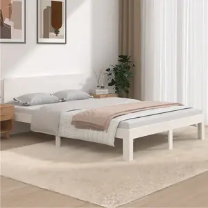 Berkfield Bed Frame White Solid Wood 135x190 cm Double