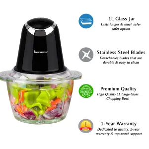 Innoteck Kitchen Pro 1L Mini Chopper 2 Speeds 500W with Glass Bowl and Stainless Steel Blades