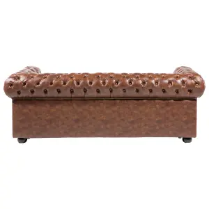 3 Seater Sofa Faux Leather Golden Brown CHESTERFIELD