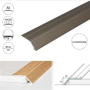 A45 31mm Anodised Aluminium Self Adhesive Door Threshold Ramp Profile - Champagne, 0.9m