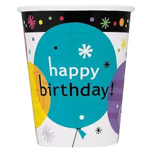 Unique Party Breezy Paper Birthday Disposable Cup (Pack of 8) Multicoloured (One Size)