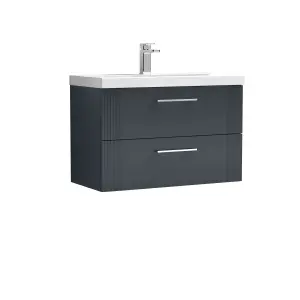 Retro 2 Drawer Wall Hung Vanity Unit with Thin-Edge 1 Tap Hole Ceramic Basin - 800mm - Satin Soft Black - Balterley