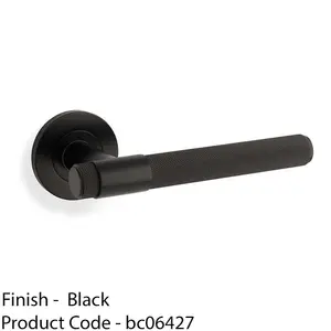 SOLID BRASS Knurled Door Handle Set - Matt Black Bar Lever On Round Rose