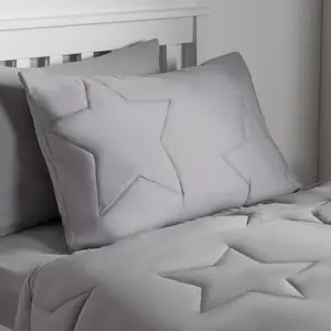 Coverless Duvet 7.5 TOG Pillowcase Quilt Star Bedding Set, Grey - Double