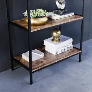 Vida Designs Brooklyn Dark Wood 5 Tier Bookcase Industrial Freestanding Shelving Unit (H)1440mm (W)600mm (D)300mm