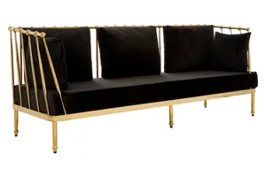 Novo 3 Seat Gold Finish Tapered Arms Sofa