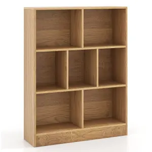 COSTWAY 7-Cube Bookshelf 3-Tier Cubby Storage Organizer Wooden Cube Bookcase