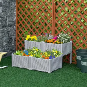 Outsunny 4-pieces Elevated Flower Bed Vegetable Herb Planter Plastic, Grey