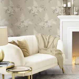 Belgravia Tiffany Fiore Heavyweight Textured Vinyl Floral Wallpaper Natural 41320