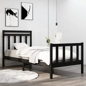 Berkfield Bed Frame Black Solid Wood 75x190 cm 2FT6 Small Single