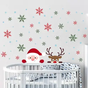 Walplus Snowflakes, Rudolph and Santa Claus Christmas Set Wall Stickers Living room DIY Home Decorations