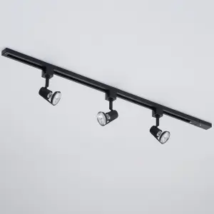 Litecraft Harlem Black 3 Head 1m Straight Kitchen Ceiling Light with LED Bulbs