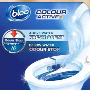 Bloo Colour Active Toilet Rim Block Blue Bleach Anti-Limescale 150gm x 3