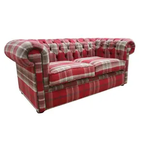 Chesterfield Tartan 2 Seater Sofa Balmoral Red Fabric In Classic Style