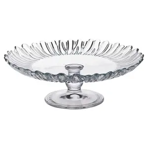 Queensway Home & Dining Height 6.95cm Ribbed Large Glass Footed Cake Dessert Pastry Stand Plate Party Display