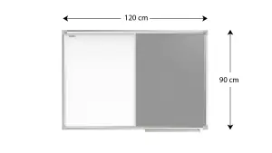 ALLboards Combination Board 2 in 1 Whiteboard & Grey Felt Board with Aluminium Frame 120x90cm, Pin Board Magnetic Board