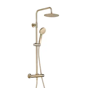 ENKI Dune Brushed Brass Round Thermostatic Shower Head & Handheld 200mm