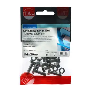 Timco - Set Screws & Hex Nuts - Stainless Steel (Size M6 x 20 - 8 Pieces)