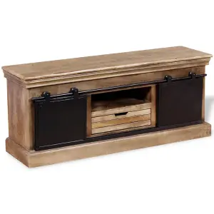 Berkfield TV Cabinet with 2 Sliding Doors Solid Mango Wood 110x30x45 cm