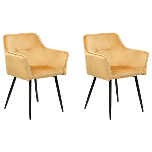 Set of 2 Dining Chairs JASMIN Velvet Mustard