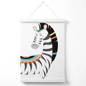 Peeking Zebra Tribal Animal Poster with Hanger / 33cm / White