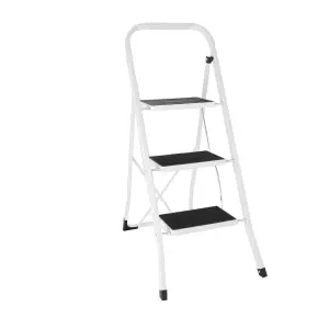 Foldable 3 Step Steel Ladder - Non Slip Tread Stepladder Safety, Kitchen Home Industrial DIY Steel Construction Strong, Durable