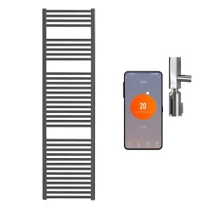 Bray Wifi Electric Heated Towel Rail With Thermostat, Timer, Straight, Black - W500 x H1500 mm