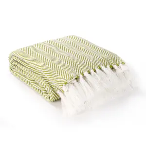 EHC Herringbone Lightweight Soft Warm Wool  Feel Acrylic Throws for Sofa Blanket  - Lime Green