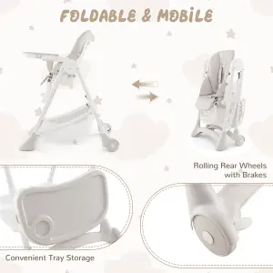 Costway Folding Baby High Chair Adjustable Convertible High Chair W/ Detachable Cushion