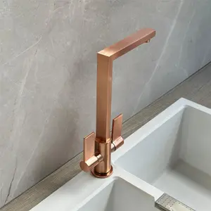 Liquida W17CP Twin Lever 360 Degree Swivel Spout Copper Kitchen Mixer Tap