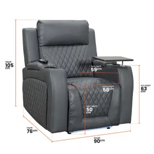 Electric Reclining Chair & Cinema Seat with USB Ports in Grey Leather Aire - Venice Series One