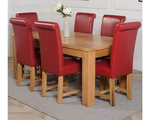 Dakota 182 x 92 cm Chunky Oak Large Dining Table and 6 Chairs Dining Set with Washington Burgundy Leather Chairs