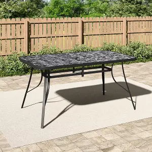 Black Rectangular Garden Tempered Glass Marble Coffee Table with Umbrella Hole 150cm