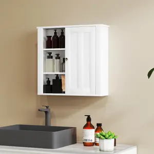 HOMCOM Modern Wall Mounted Bathroom Cabinet with Adjustable Shelves, White