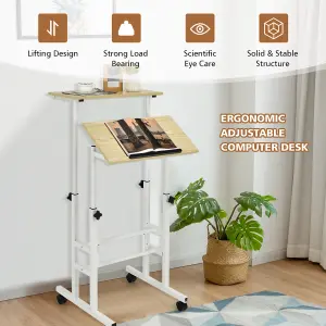 Costway 2-Tier Adjustable Standing Desk Mobile Sit Stand computer Desk on Wheels