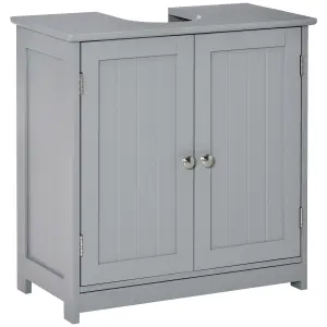 kleankin 60x60cm Under-Sink Storage Cabinet w/ Adjustable Shelf Drain Hole Grey