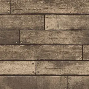 Brown Wooden Plank Effect Wallpaper