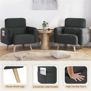 Yaheetech Dark Grey Modern Fabric Arm Chair with Rubberwood Legs