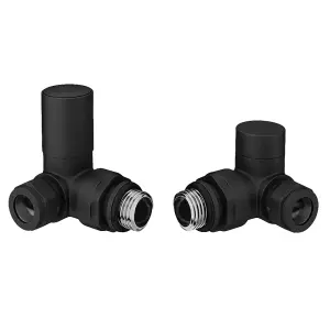 Pair Of Round Black Corner Radiator Valves