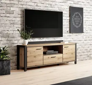 Elegant Aktiv 41 TV Cabinet 1800mm in Oak Taurus & Black Matt - Modern Media Solution H650mm D410mm